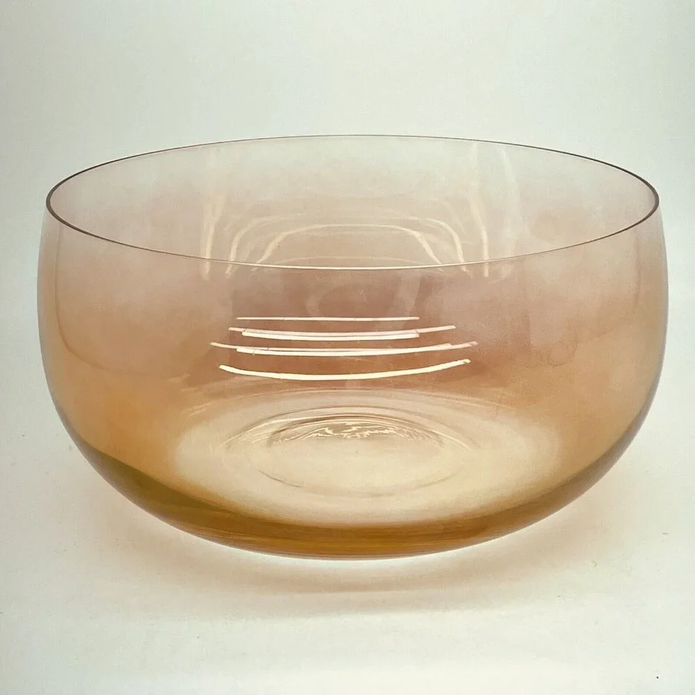 Large Vintage Handmade Serving Bowl Pink Glass Round Bohemia Crystal Czechia - Picture 4 of 11